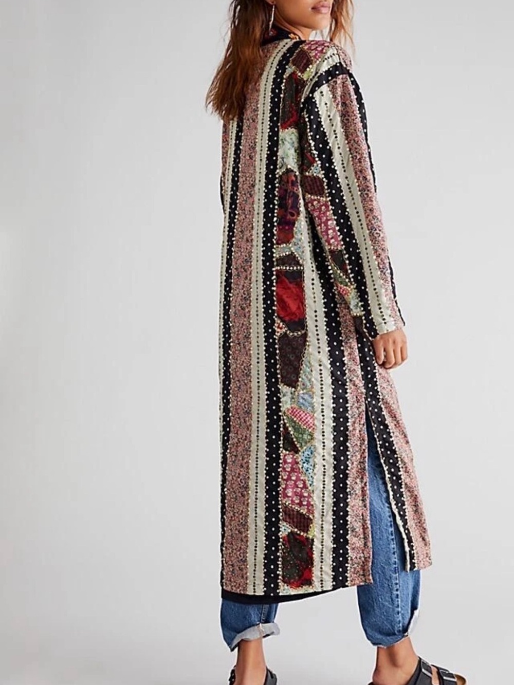 Free People Kayla Duster/Patchwork Kimono Coat-Multicolor intricate details,sz S - Picture 3 of 12
